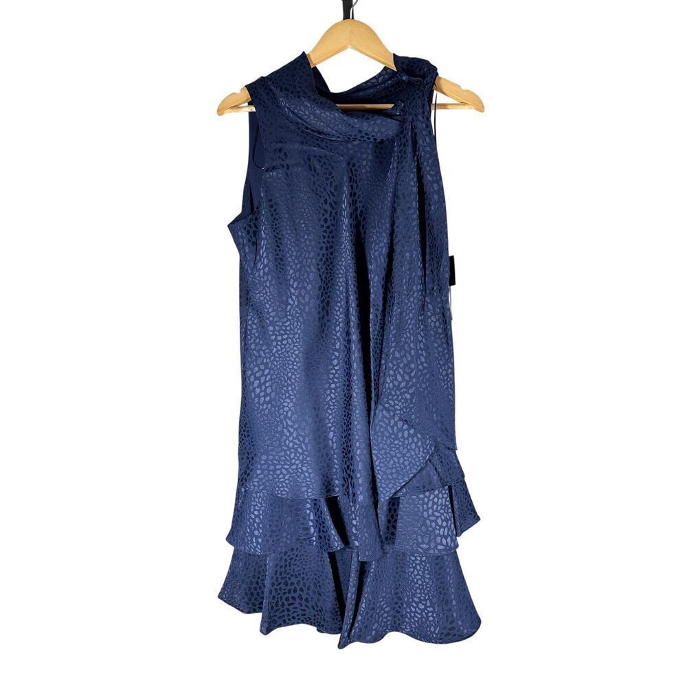 Signature by Robbie Bee Sleeveless Tiered Shift Casual Dress Size US 10 Navy